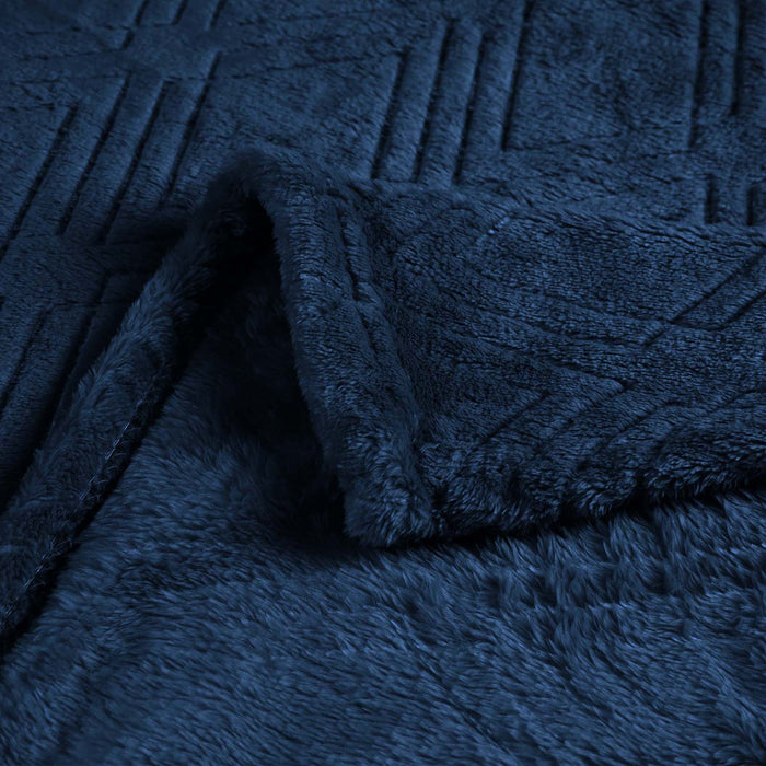 Diamond Flannel Fleece Plush Ultra Soft Blanket - Navy Blue