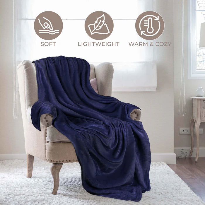 Fleece Plush Medium Weight Fluffy Soft Decorative Blanket Or Throw - NavyBlue