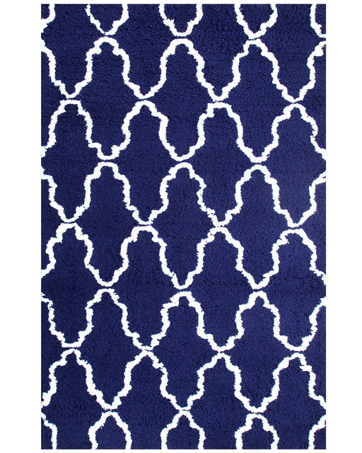 Geometric Diamond Trellis Handwoven Shag Rugs Indoor Area Rug - Navy Blue/White