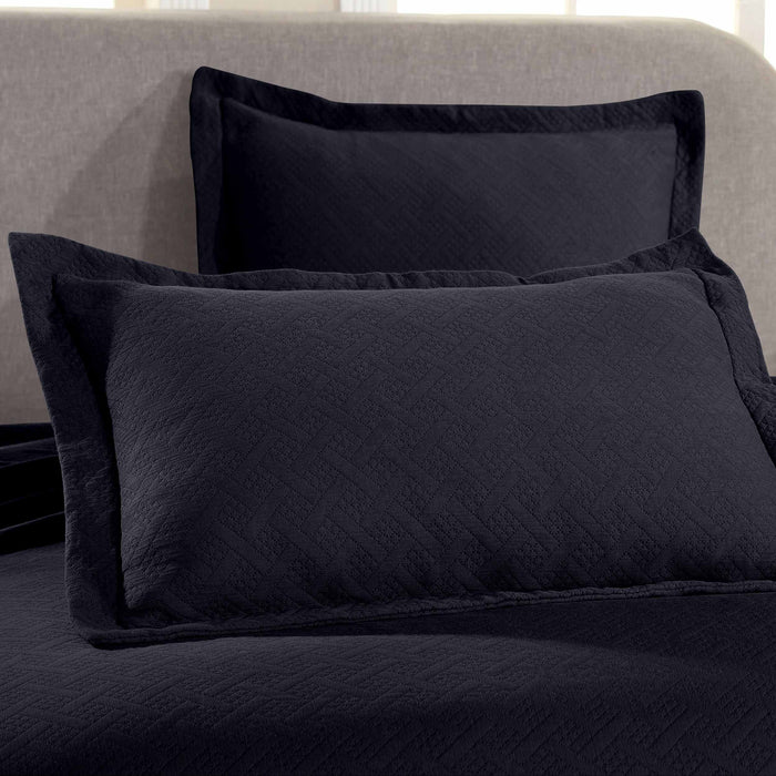 Basket Weave Matelasse Cotton Bedspread Set - NavyBlue