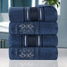 Sadie Zero Twist Cotton Solid Jacquard Floral Bath Towel Set of 4 - NavyBlue