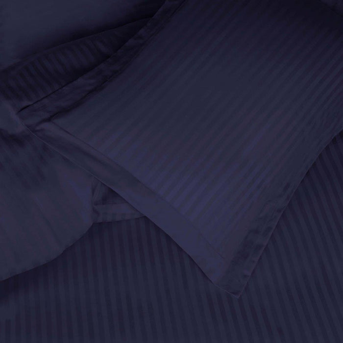 Egyptian Cotton 600 Thread Count Striped Duvet Cover Set - NavyBlue