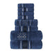 Sadie Zero Twist Cotton Solid Jacquard Floral 8 Piece Towel Set - NavyBlue