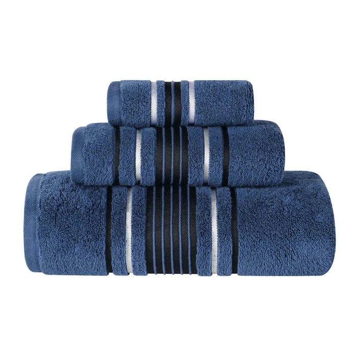 Sadie Zero Twist Cotton Elegant Floral Motif 3 Piece Solid Towel Set - NavyBlue