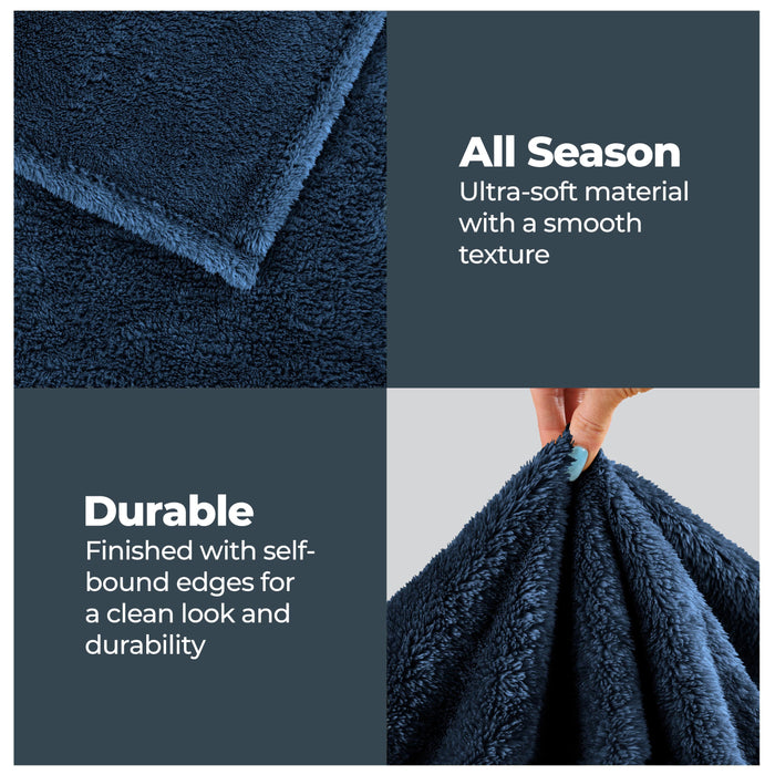 Classic Solid Fleece Plush Medium Weight Fluffy Soft Blanket - NavyBlue