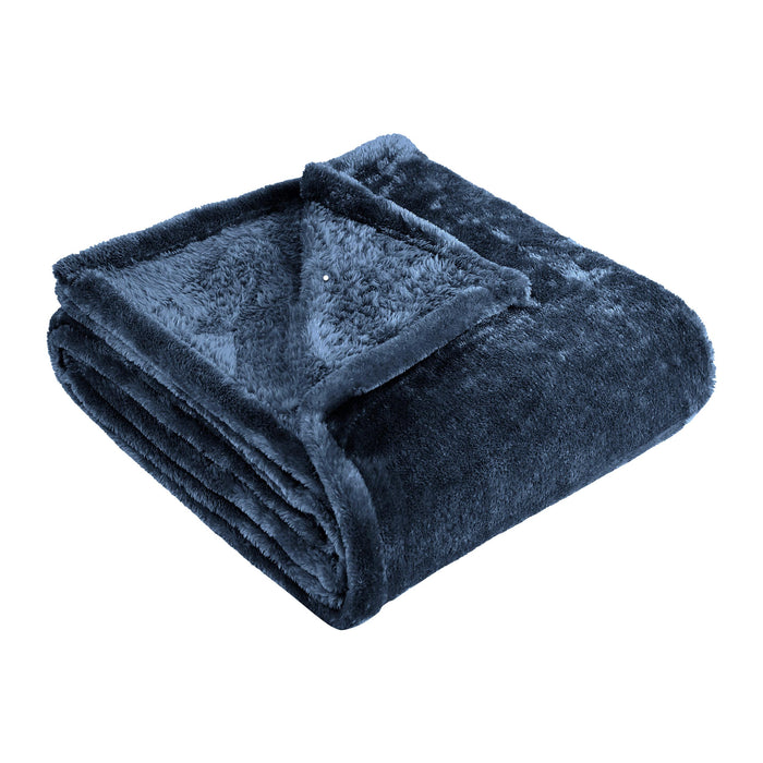 Classic Solid Fleece Plush Medium Weight Fluffy Soft Blanket - NavyBlue