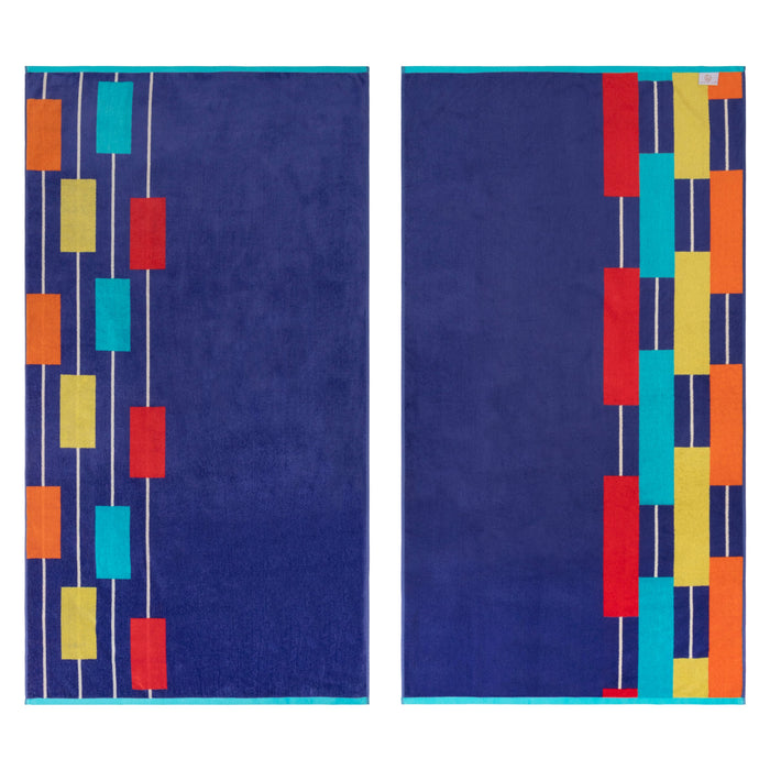 Neon Tiles Oversized 2 Piece Beach Towel Set - CeruleanBlue