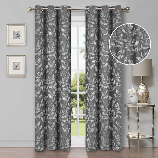 Leaves Room Darkening Blackout Curtain Panel Sets 52 Inches - NickelBlack