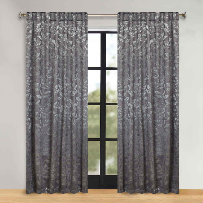 Superior Leaves Room Darkening Back Tab Blackout Curtains Panel Set