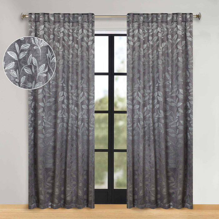 Superior Leaves Room Darkening Back Tab Blackout Curtains Panel Set