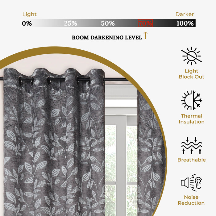 Leaves Room Darkening Blackout Curtain Panel Sets - NickelBlack