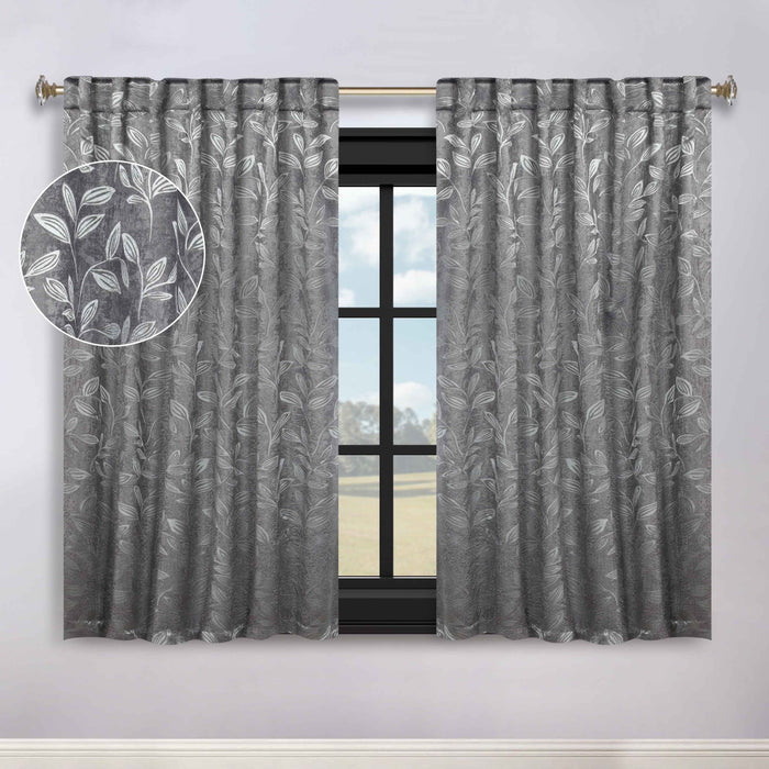 Superior Leaves Room Darkening Back Tab Blackout Curtains Panel Set