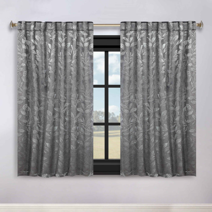 Superior Leaves Room Darkening Back Tab Blackout Curtains Panel Set