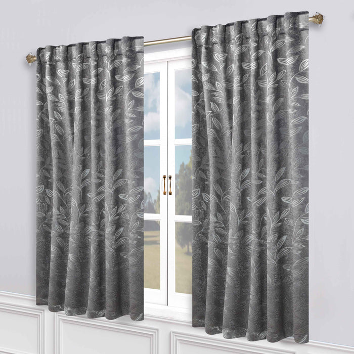 Superior Leaves Room Darkening Back Tab Blackout Curtains Panel Set