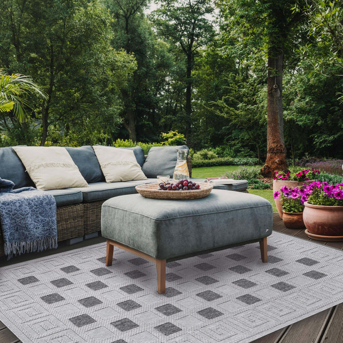 Geometric Greek Key Rug Indoor Outdoor Area Rugs - Grey