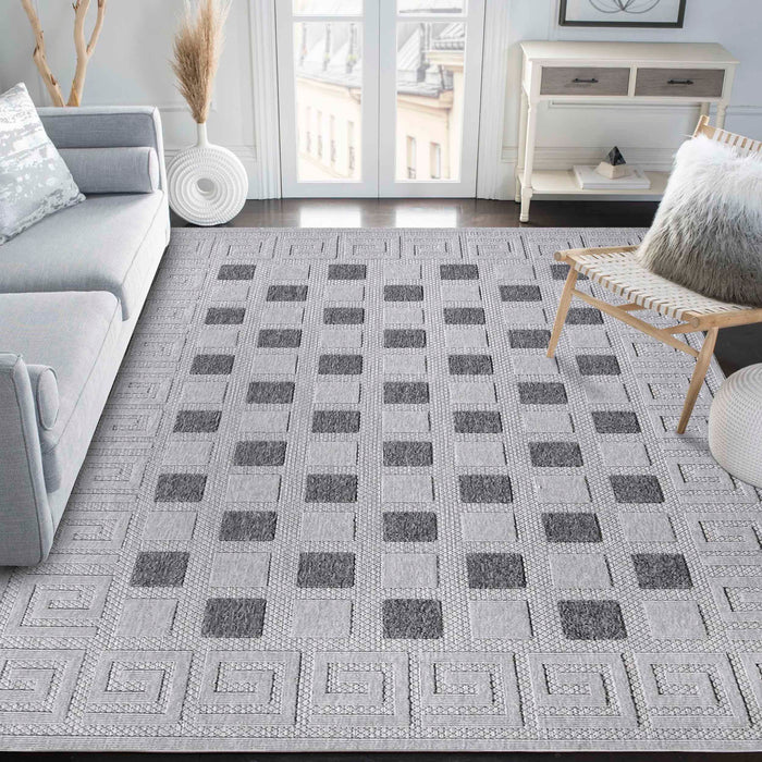 Geometric Greek Key Rug Indoor Outdoor Area Rugs - Grey