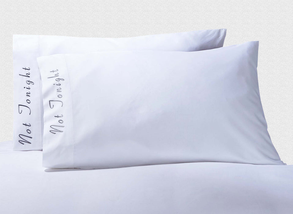 Cotton Solid with Embroidery 2 Piece Pillowcase Set - White