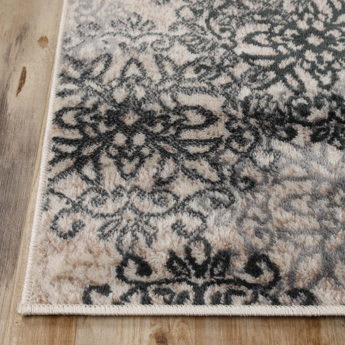 Leigh Traditional Floral Scroll Indoor Area Rugs or Runner Rug - Oatmeal