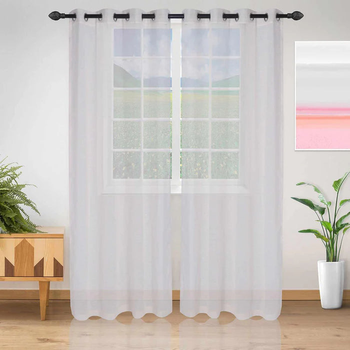 Meteorite Textured Striped Sheer Curtain Panel Set Of 2 - OffWhite