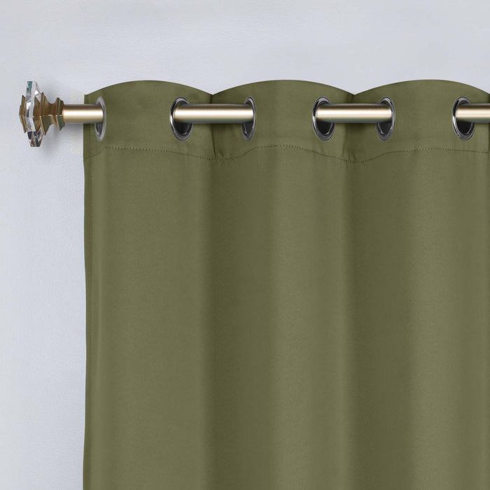 Solid Machine Washable Room Darkening Blackout Curtains, Set of 2 - OliveGreen