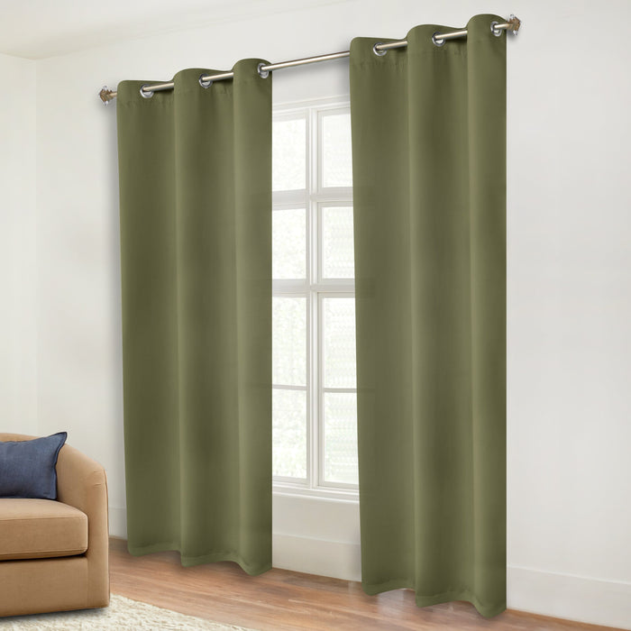 Solid Machine Washable Room Darkening Blackout Curtains, Set of 2 - OliveGreen