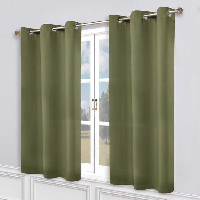 Solid Machine Washable Room Darkening Blackout Curtains, Set of 2 - OliveGreen