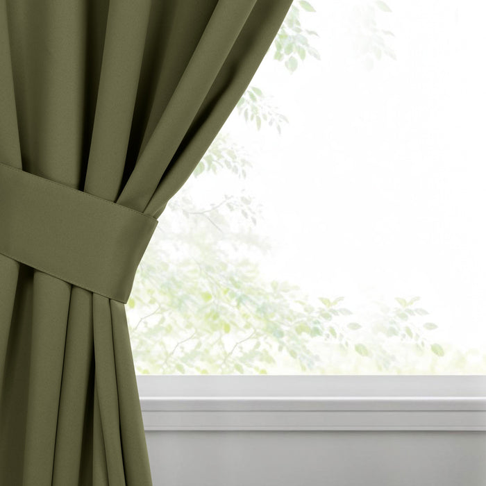 Solid Machine Washable Room Darkening Blackout Curtains, Set of 2 - OliveGreen