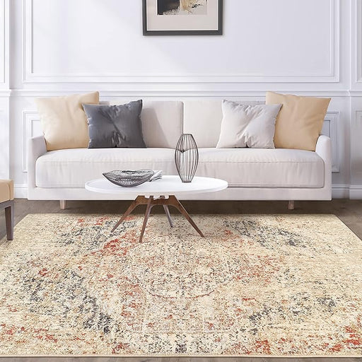 Ombre Distressed Medallion Indoor Area Rug Or Runner Rug - Cream