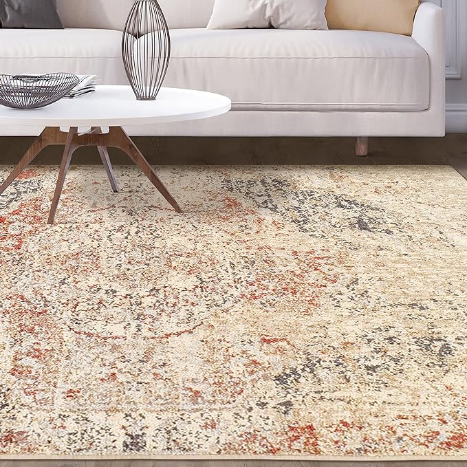 Ombre Distressed Medallion Indoor Area Rug Or Runner Rug - Cream