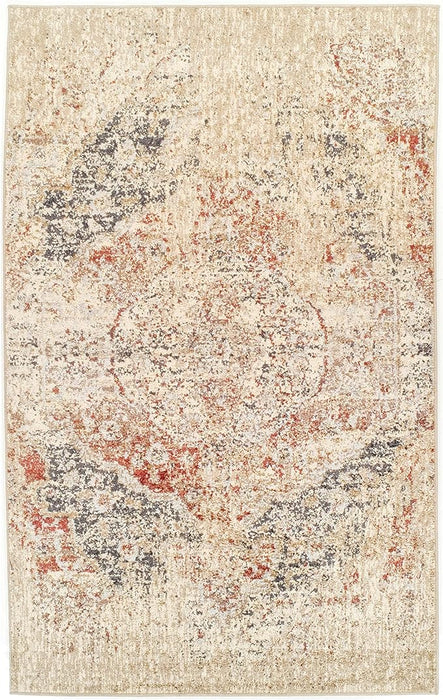 Ombre Distressed Medallion Indoor Area Rug Or Runner Rug - Cream