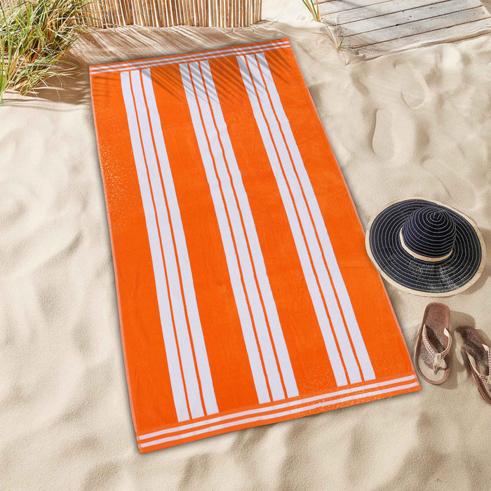 Cabana Stripe Oversized Cotton Beach Towel Set Of 2, 4, 6 - Orange