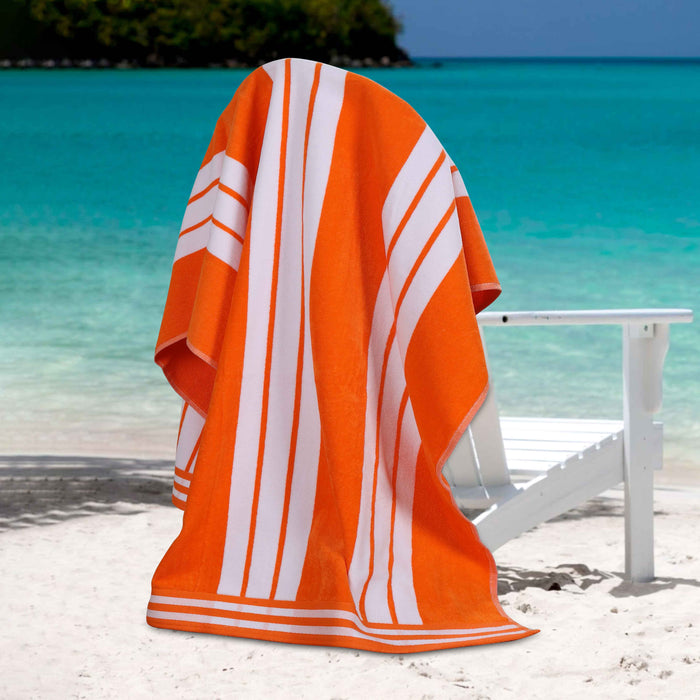 Cabana Stripe Oversized Cotton Beach Towel Set Of 2, 4, 6 - Orange