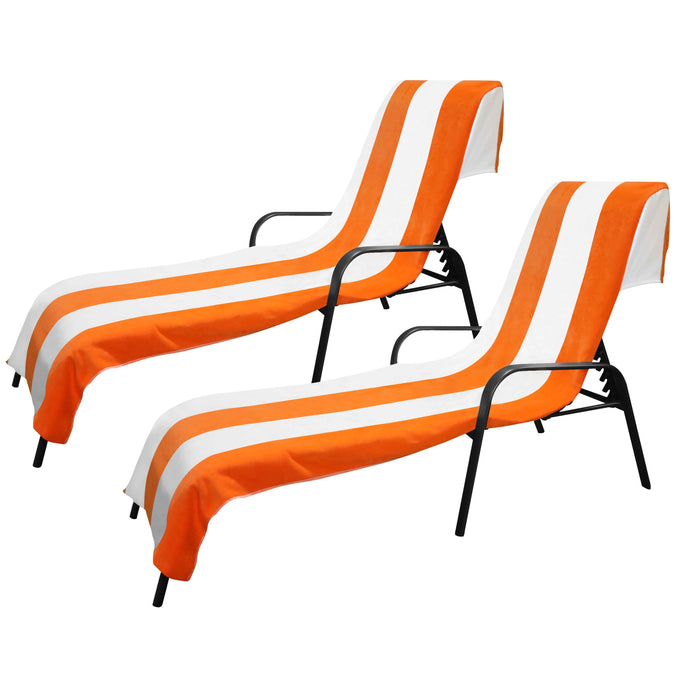 Cabana Striped Cotton Standard Size Towel / Chaise Lounge Chair Cover - Orange