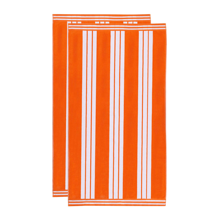 Cabana Stripe Oversized Cotton Beach Towel Set Of 2, 4, 6 - Orange