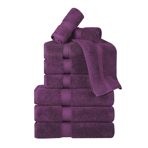 Egyptian Cotton Pile Plush Heavyweight Absorbent 9 Piece Towel Set -Plum