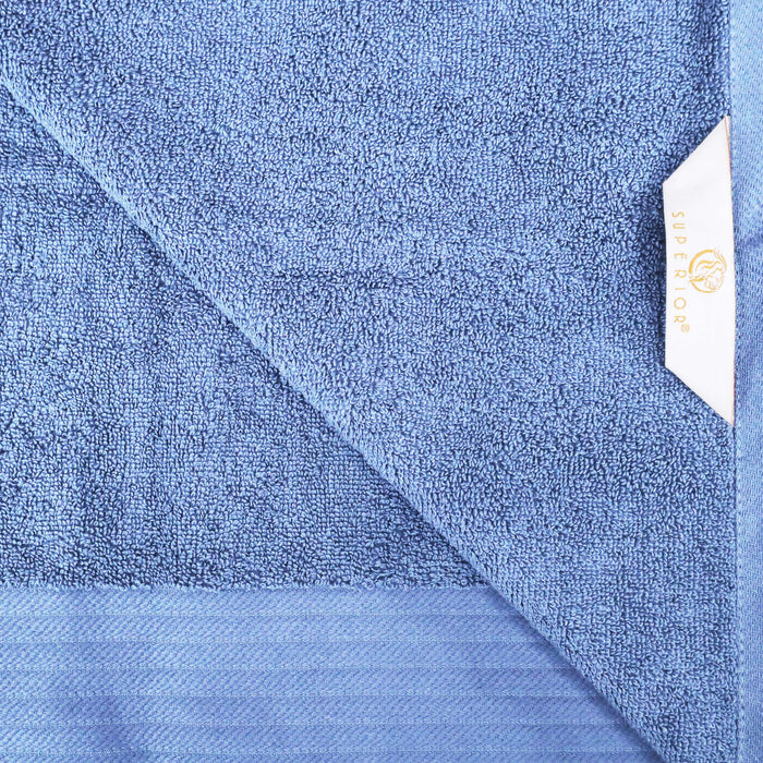 Turkish Cotton Jacquard Herringbone and Solid 4 Piece Bath Towel Set - Pacific Blue