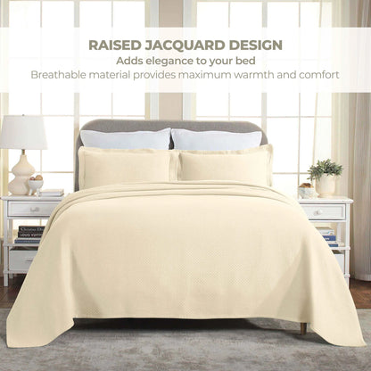 Jacquard Matelassé Cotton Diamond Solitaire Bedspread Set