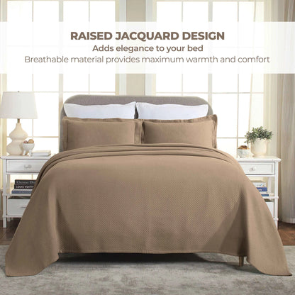 Jacquard Matelassé Cotton Diamond Solitaire Bedspread Set