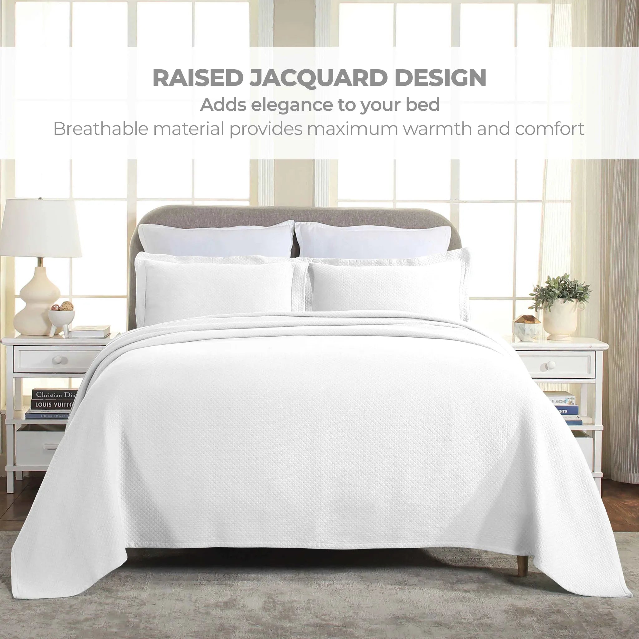 Jacquard Matelassé Cotton Diamond Solitaire Bedspread Set
