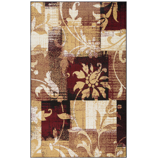 Pastiche Contemporary Floral Patchwork Indoor Area Rug or Runner Rug - Burgundy