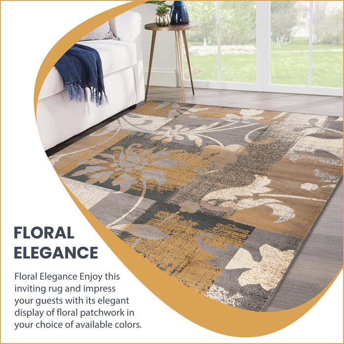 Pastiche Contemporary Floral Patchwork Indoor Area Rug or Runner Rug