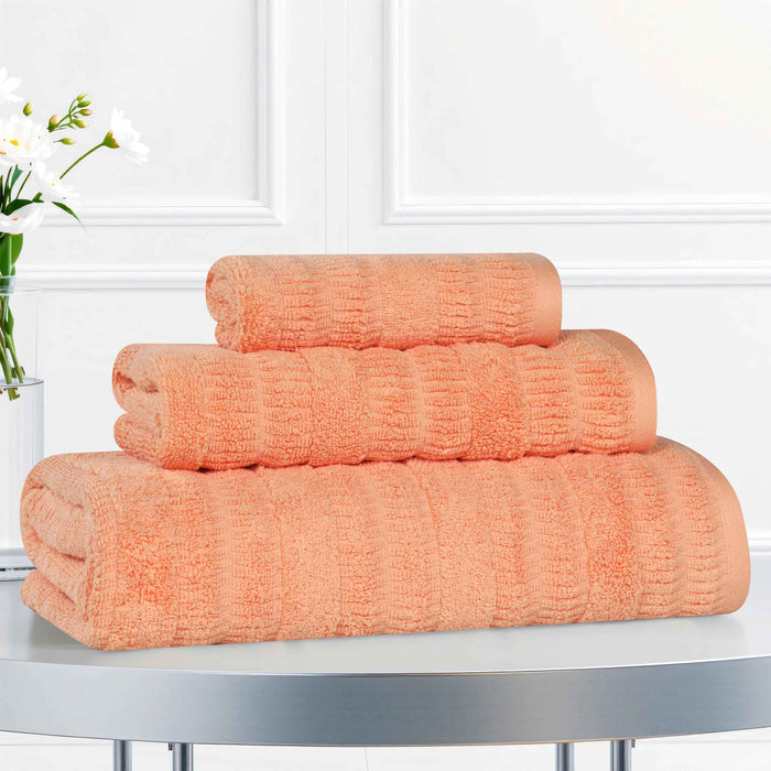 Mika Smart Twist Cotton Solid Vertical Ribbed 3 Piece Towel Set