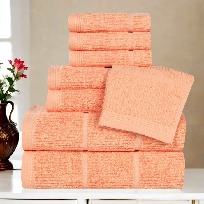 Milo Smart Twist Cotton Solid Ribbed Design 8 Piece Towel Set