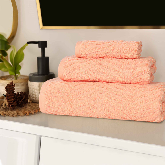 Zero Twist Cotton Elegant Chevron 3 Piece Jacquard Towel Set