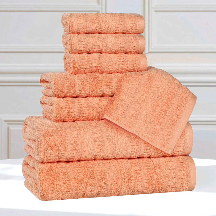 Mika Smart Twist Cotton Solid Vertical Ribbed 8 Piece Towel Set