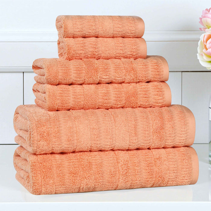 Mika Smart Twist Cotton Solid Vertical Ribbed 6 Piece Towel Set