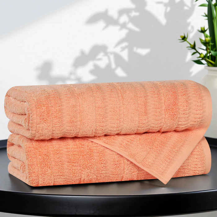 Mika Smart Twist Cotton Solid Vertical Ribbed Bath Towels, Set of 2