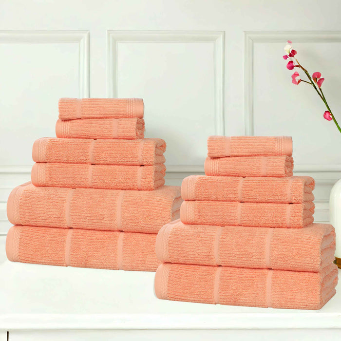 Milo Smart Twist Cotton Solid Ribbed Design 12 Piece Towel Set