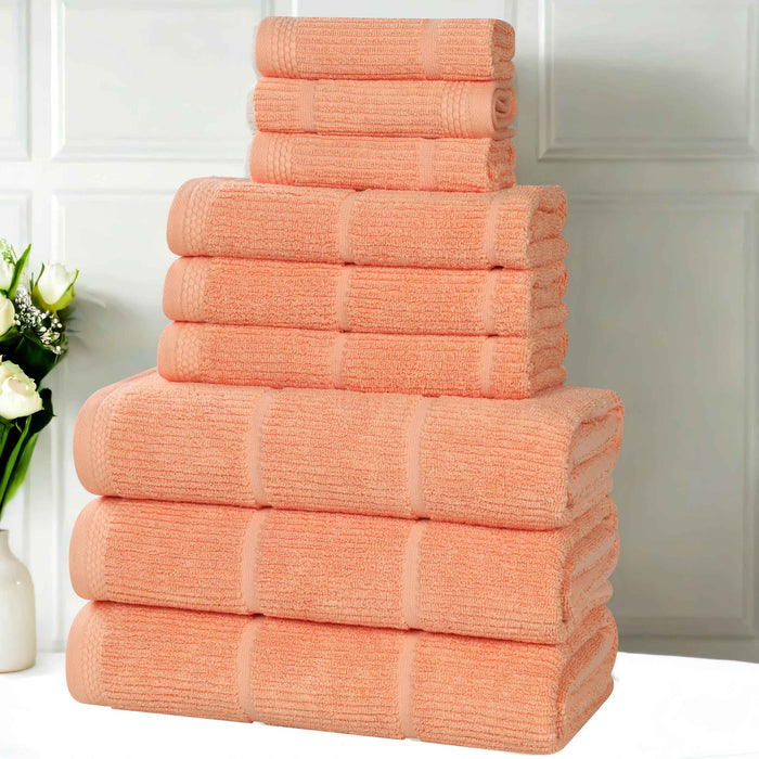 Milo Smart Twist Cotton Solid Ribbed Design 9 Piece Towel Set