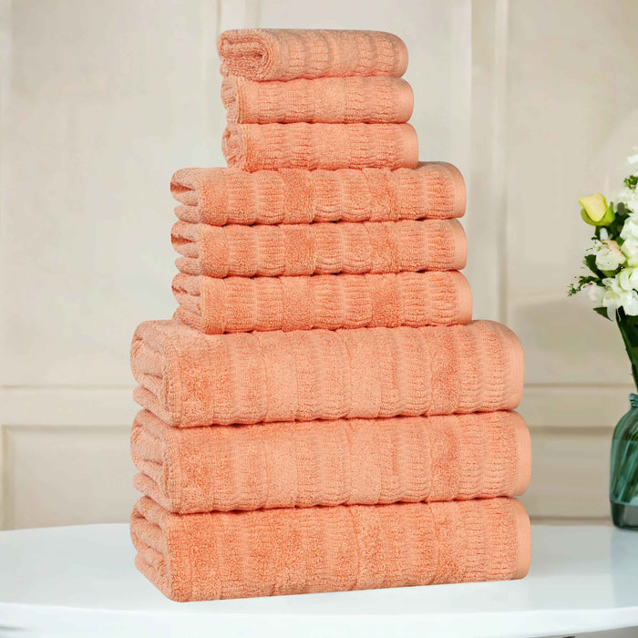 Mika Smart Twist Cotton Solid Vertical Ribbed 9 Piece Towel Set